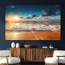 Golden Sunset Beach Triptych Canvas Art, Giclee Coastal Wall
