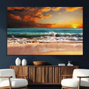 Golden Sunset Beach Canvas Wall Art – Triptych Seascape