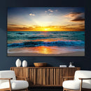 Vibrant Ocean Sunrise Over Golden Beach Waves, Giclee Canvas