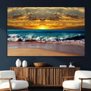 Ocean Sunrise Over Golden Beach Waves, Giclee Canvas Wall