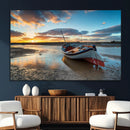 Small Boat At The Beach Sunset Wall Art, Boat Sunset Wall