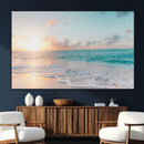 Tranquil Ocean Beach Sunset Canvas Wall Art | 3-Panel