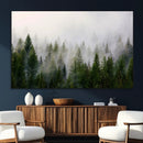 Misty Pine Forest Wall Art Canvas Print | 3 Panel Green