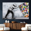Banksy Art Behind the Curtain Street Wall Art Canvas Print |