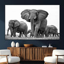 Black White Elephant Family Wall Art Canvas Print