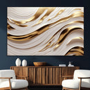 Gold and White Abstract Wave Canvas – Elegant Flowing Design