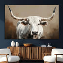 White Longhorn Bull Wall Art Canvas Print – Framed and Ready