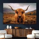 Highland Cow Longhorn Wall Art – Rustic Canvas Print, Framed