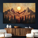 Wood Style Abstract Mountain Sunset Canvas Wall Art Print -