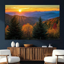 Golden Sunset Over Mountain Forest Canvas Wall Art Print -