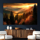 Golden Sunset Over Mountain Forest Canvas Wall Art Print -