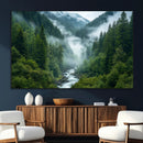 Mountain Forest River Canvas Wall Art Print - Serene Nature