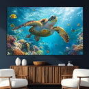Sea Turtle Underwater Canvas Wall Art Print - Vibrant Ocean