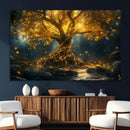 Golden Tree of Life Canvas Wall Art Print - Majestic Glowing
