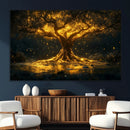 Golden Tree of Life Canvas Wall Art Print - Majestic Glowing