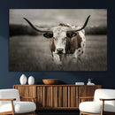 Texas Longhorn Cow Canvas Wall Art Print - Large Rustic