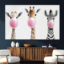Bubblegum Animals Canvas Wall Art - Playful Giraffe and