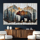 Rustic Grizzly 399 Bear and Mountain Wood Canvas Wall Art -