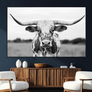 Highland Cow Wall Art Canvas Print – Black and White Western