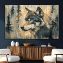 Wood Style Rustic Wolf Wall Art Canvas Print, Vintage
