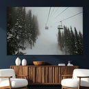 Ski Lift Wall Art Canvas Print – Snowy Pines Misty Landscape
