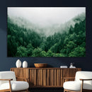 Misty Green Forest Canvas Print – Framed Serene Foggy Pine