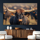 Majestic bull head close-up, long curved horns, detailed fur by MyGreatCanvas | Canvas Wall Art Prints | Photo Prints & Wall Decor