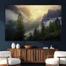 Misty Forest Sunrise Mountain Valley Pine Trees Foggy by MyGreatCanvas | Canvas Wall Art Prints | Photo Prints & Wall Decor