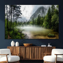 Misty Lake Forest Green Trees Calm Water Reflection Mountain by MyGreatCanvas | Canvas Wall Art Prints | Photo Prints & Wall Decor