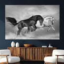 Wild Horses Wall Art Canvas Print – Framed Black and White