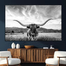 Longhorn Black and White Wall Art – Rustic Western Bull