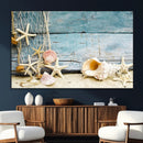 Seashells on Rustic Wooden Background, Seashells Wall Art