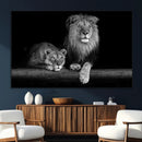 Large Black and White Lion Couple Wall Art Canvas Print –