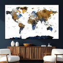 Modern Abstract World Map Canvas Wall Art – Framed Blue and