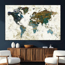 Vintage World Map Wall Art Canvas Print, Framed Rustic Earth