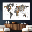 Modern Metallic World Map Canvas Wall Art – Framed