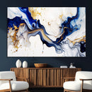 Golden Cascades on Midnight Blue – Deep Blue Abstract Wall