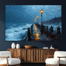 Stormy Night at Beach Pier Oil Painting Large Wall Art