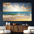 Golden Sunset Beach Triptych Canvas Wall Art for Living Room