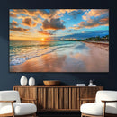 Serene Beach Sunset Wall Art | Coastal Ocean Canvas Print |