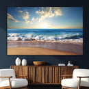 Serene Ocean Sunset Canvas Wall Art - Beach Waves at Sunset,