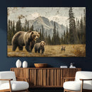 Rustic Grizzly 399 Bear Family Wall Art Canvas Print