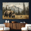Rustic Grizzly 399 Bear Family Wall Art Canvas Print