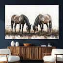 Chines Ink Style Horses Wall Art Canvas Print