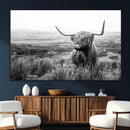 Scottish Highland Cow Wall Art | Black and White Canvas