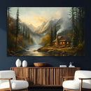 Wood Cabin Retreat Mountain at Sunset Wall Art Print -