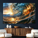 Ocean Wave at Sunset Canvas Wall Art – Vibrant Coastal Beach