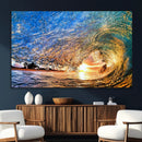 Ocean Wave at Sunset Canvas Wall Art – Vibrant Coastal Beach