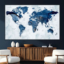 Modern Blue World Map Canvas Print – Framed Wall Art,