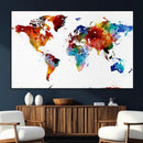 Colorful World Map Canvas Wall Art Print, Contemporary